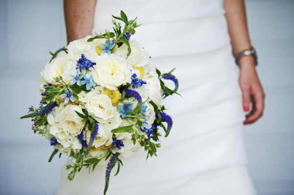 blue and ivory bridal bouquet - wedding photo by top Atlanta-based wedding photographer Scott Hopkins Photography